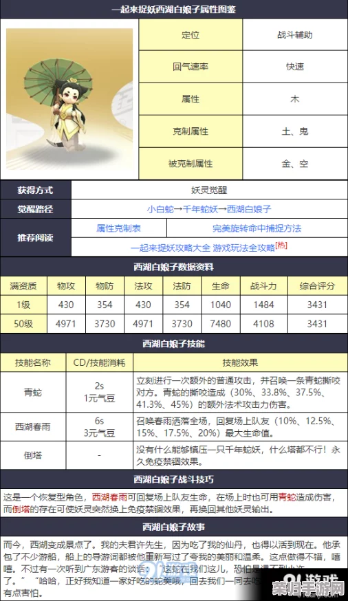 西湖传说再现，白娘子妖灵技能全解析：属性优势与实战策略指南，共赏捉妖之旅新篇章