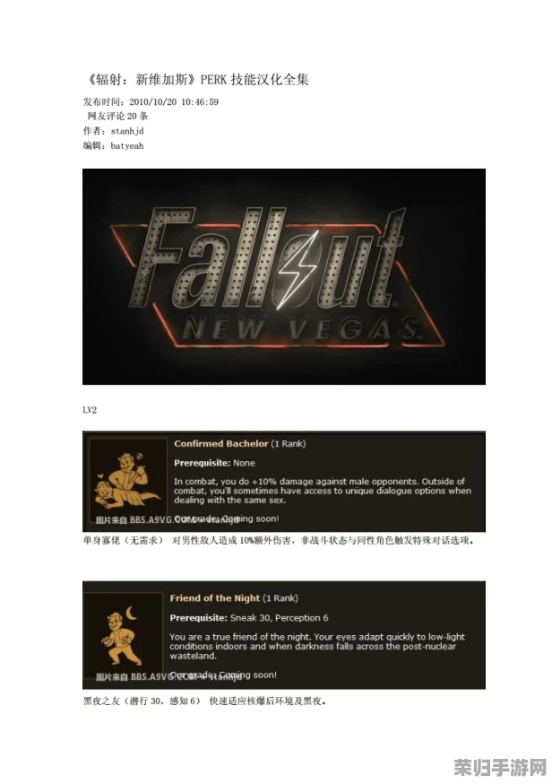 辐射：新维加斯终极指南——解锁全天赋与Perk技能秘籍，称霸废土之旅！